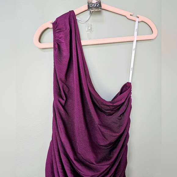 Lulus Women's Effortless Magnetism Dark Plum Ruched One-Shoulder Maxi Dress, L - Picture 9 of 10